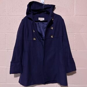 Michael Kors women’s navy blue peacoat wool and polyester blend size 10 hooded